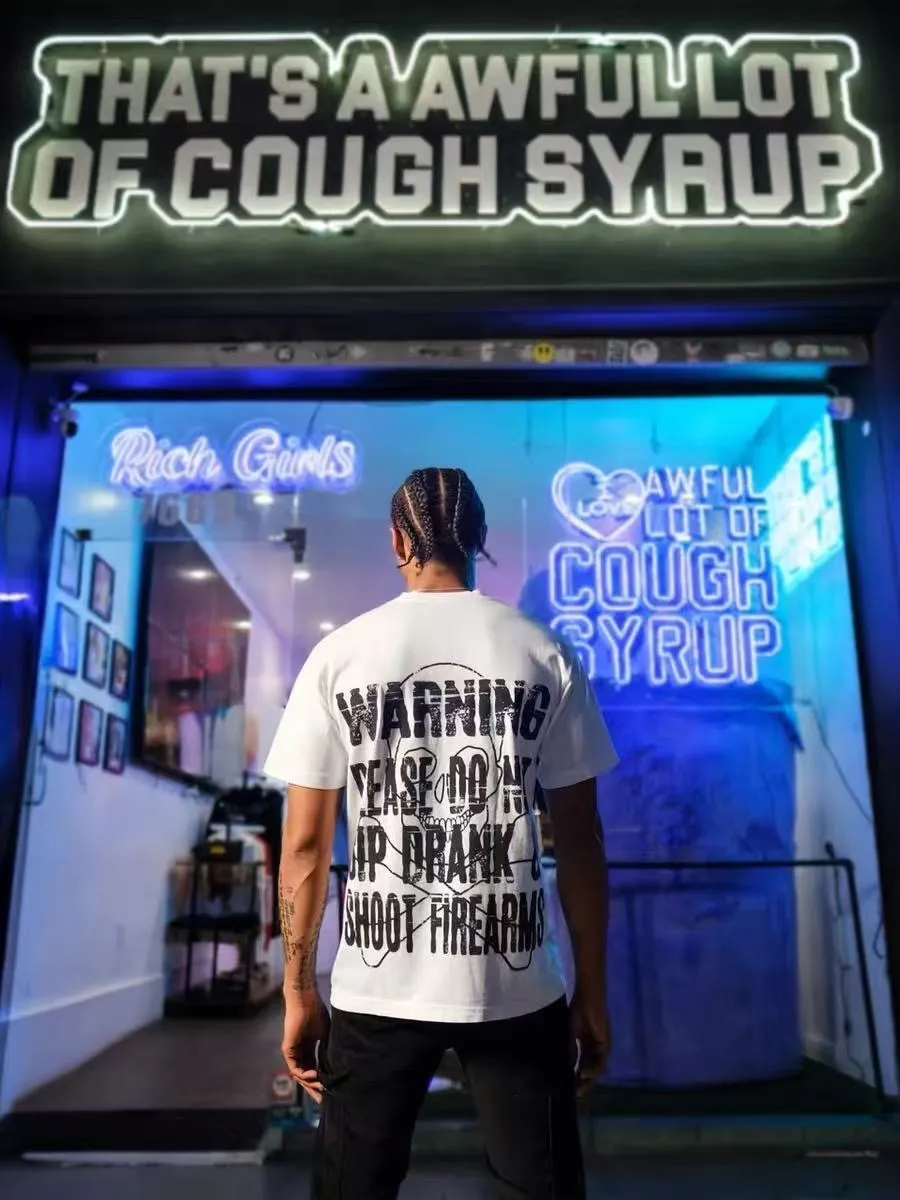 # ｜ THAT'S A AWFUL LOT OF COUGH SYRUP In Stock Real shot American simple trendy brand loose casual T-shirt Fabric (fabric): 32 counts Weight combed double yarn pure cotton Sizes (size): S-M L X L Color (colour): White, Black
